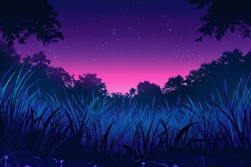 Fantasy landscape forest at night. night forest with fog background. nature leaves wallpaper for desktop. Natural landscape background. Synthwave Style Leaf Background. fantasy forest wallpaper.