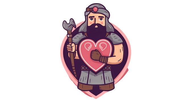 A cartoon Viking with a beard in armor holding a big heart.
Concept: Illustrations about the power of love, unexpected tenderness, and images of perseverance combined with love