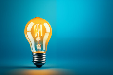 a light bulb symbolizing great ideas and innovation against a serene blue horizontal background - obrazy, fototapety, plakaty