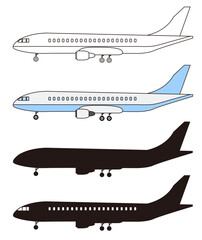 비행기의 옆모습 실루엣 벡터 이미지 일러스트 아이콘 비행기 이륙 착륙 경착륙 비행기 바퀴 창문