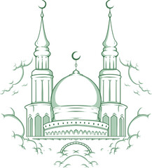 Arabian Islamic illustration. Hand drawn sketch mosque. Vector element isolated