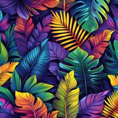 Fototapeta na wymiar Tropical Rainforest Pattern in Vibrant Colors