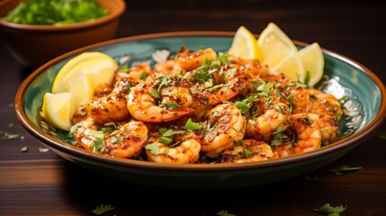 Garlic Butter Shrimp on a Turquoise Plate