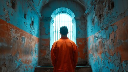 Man in Orange Prison Cell