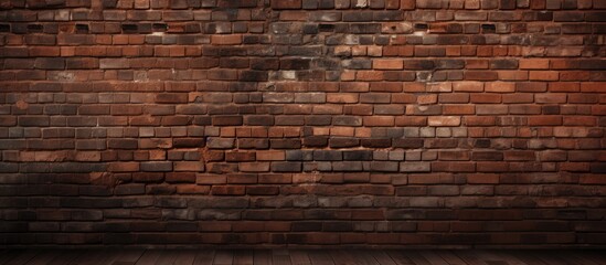 Fototapeta na wymiar A detailed close up image showcasing a brown brick wall with intricate brickwork pattern, set against a dark background