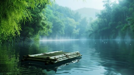 Obraz premium Bamboo Raft on Calm River