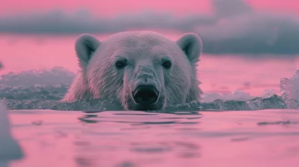 Foto auf Leinwand Polar Bear Peeking Pastel Background © Custom Media