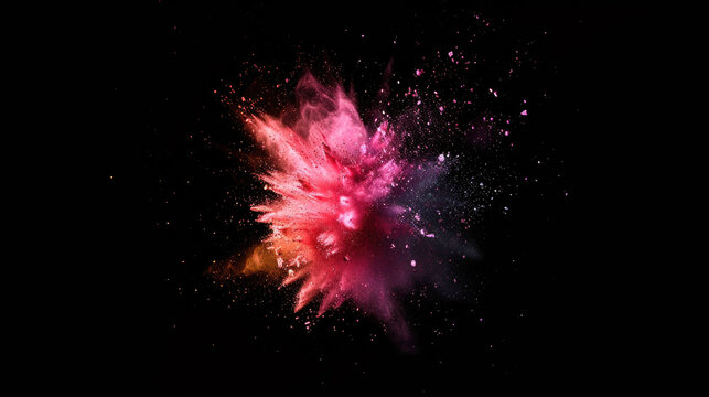 Explosion of colored powder on dark background.