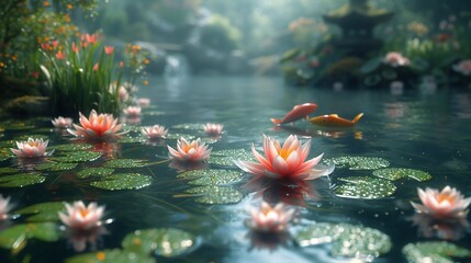 Fototapeta na wymiar beautiful flowers in the pond