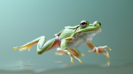 Green Frog Jump Pastel Background