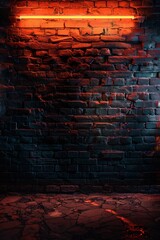 Dark brick wall with neon light Generative Ai 