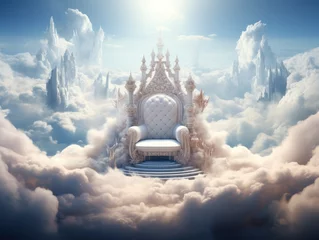 Foto op Canvas A white throne in the middle of white clouds. A throne in the sky. © AMK 