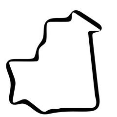 Mauritania country simplified map. Black ink smooth outline contour on white background. Simple vector icon