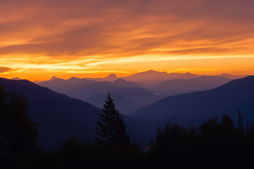 Obraz premium Sunset at mountain background