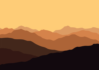 Panorama with mountains vector. Vector illustration in flat style.