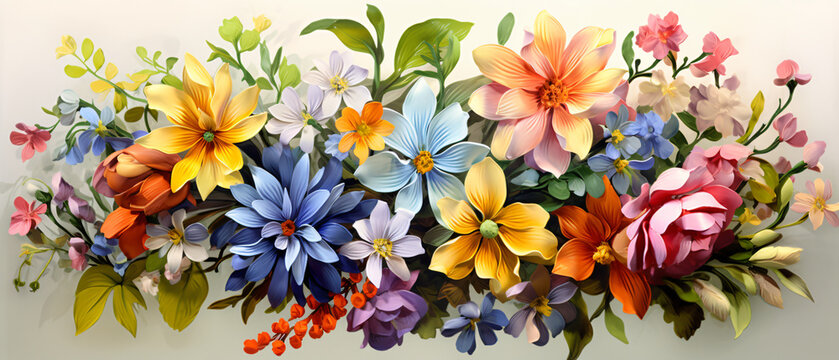 Spring Floral Bouquet  3D shaded digital oil painting