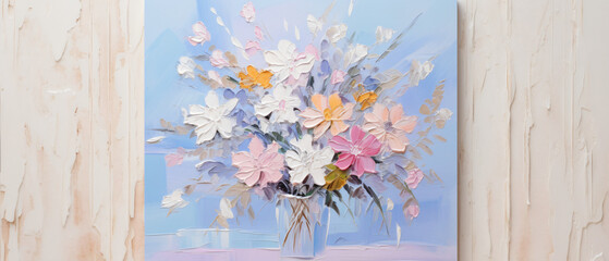 Square artistic oil painting of a bouquet of flowers i