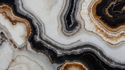 Close-up of white agate marble pattern with black brown accents, providing depth for stylish websites and upscale visual compositions