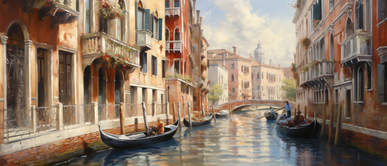 Streets of Venice. Oil painting picture - obrazy, fototapety, plakaty