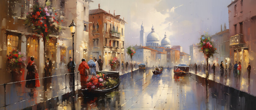 Fototapeta Streets of Venice. Oil painting picture