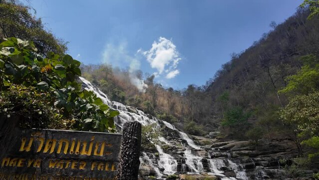 Wildfire on the hill of Mae Ya Waterfall in Inthanon National park.