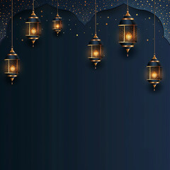 Fototapeta na wymiar An exquisite backdrop in dark blue for Ramadan, radiating sophistication and tranquility.