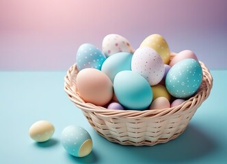 Naklejka na ściany i meble Easter eggs in a basket. pastel colors.