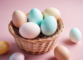 Easter eggs in a basket. pastel colors.