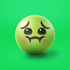 Sick and nauseated Emoji stress ball on shiny floor. 3D emoticon isolated.