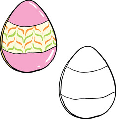 illustration of pink Easter egg cookies with chocolate decoration.