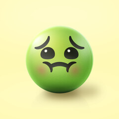 Sick and nauseated Emoji stress ball on shiny floor. 3D emoticon isolated.