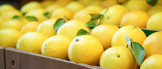 Sunlit display of white grapefruits at grocery store