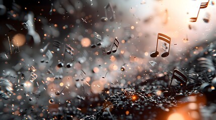 Music Notes Falling in a Virtual Waterfall