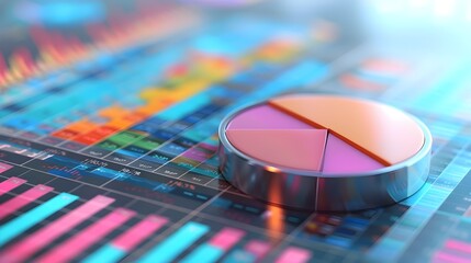 Financial Data Visualization Colorful Pie Chart on Abstract Impressionist Background