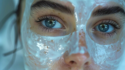 Beautiful young woman with facial mask on her face.