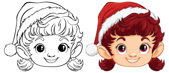 Stickers fenêtre Enfants Colorful and line art of a smiling Christmas elf.