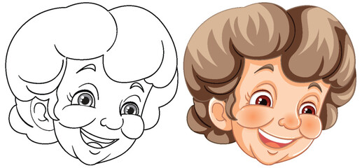 Vector art of a happy, smiling elderly lady.