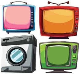 Gordijnen Colorful vintage TVs and camera illustration. © GraphicsRF