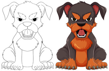 Vector illustration of two angry dogs side by side.