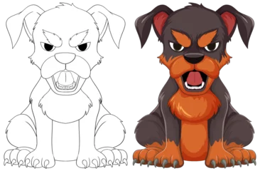 Tableaux ronds sur aluminium brossé Enfants Vector illustration of two angry dogs side by side.
