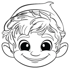 Garden poster Kids Black and white drawing of a happy elf child.