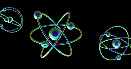 Image of atom models spinning on black background