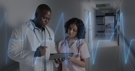 Image of data processing over diverse doctors in hospital