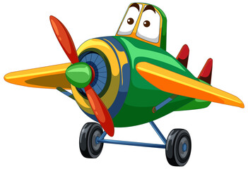 Animated airplane character with eyes and a smile.