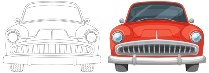 Gordijnen Vector illustration of a vintage car in two styles. © GraphicsRF