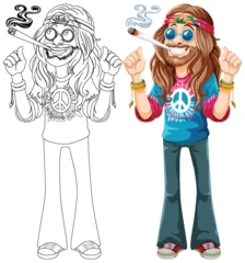 Fototapete Rund Colorful hippie with peace symbols and joint. © GraphicsRF