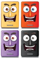 Tuinposter Four cartoon smartphones with expressive faces © GraphicsRF