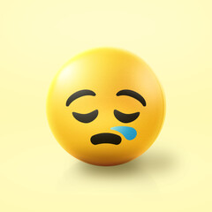Sleepy Emoji stress ball on shiny floor. 3D emoticon isolated.