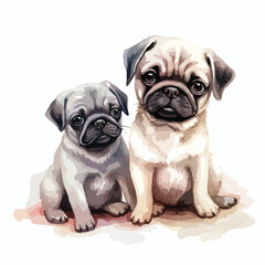 Pug Puppies Clipart Clipart isolated on white background