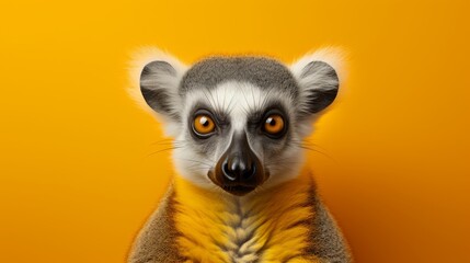 Playful Lemur Poses Against Wall